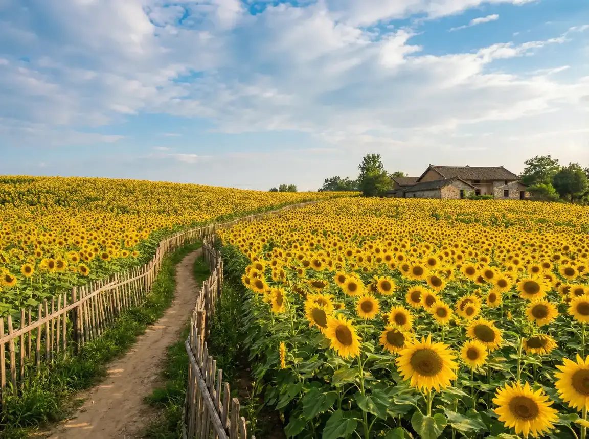 金灿灿的向日葵花海一望无际 - 吉泽眀步 乡野花田